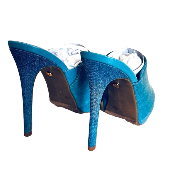 Blue Denim Platform Slides - Picture 4 of 7